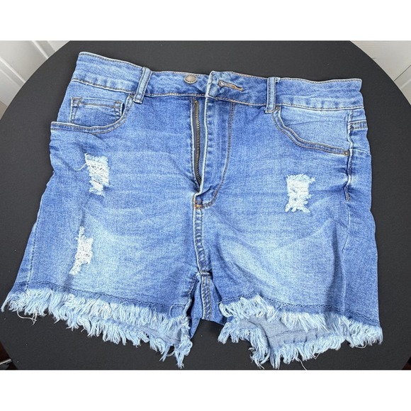 Fire & Rain Denim Pants - Fire & Rain Denim Distressed Jean Shorts Medium Wash Frayed Hem Size 7 Womens